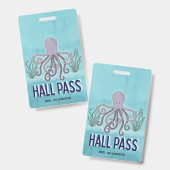 Hall Pass Zee Octopus Teacher School Badge (Voor- en achterkant)