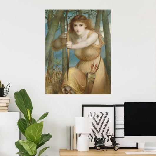 Hallé Vrouw boogschutter in de bossen Poster (Thuiskantoor)