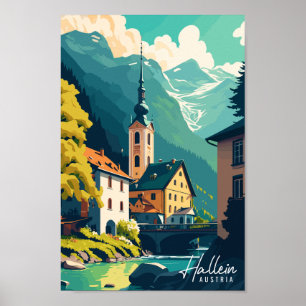 Hallein Oostenrijk vintage reisplaats illustratie Poster