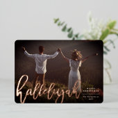 Hallelujah Brush Script Religieuze kerstfoto Folie Feestdagenkaart (Staand Voorkant)
