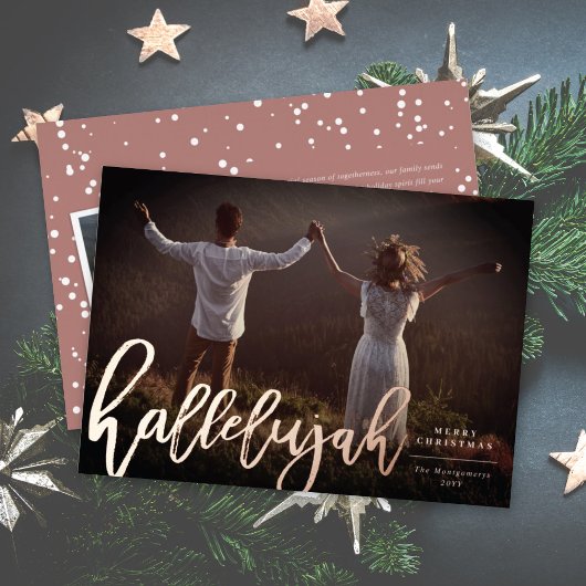 Hallelujah Brush Script Religieuze kerstfoto Folie Feestdagenkaart