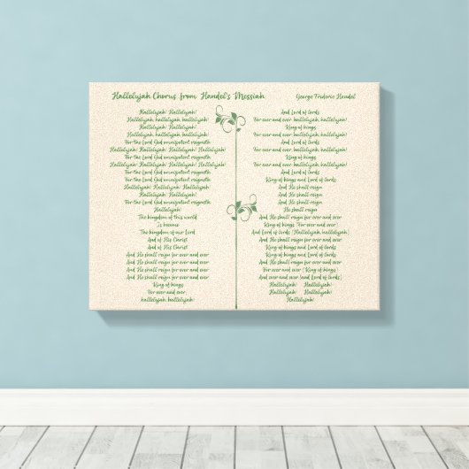 Hallelujah Chorus from Handel's Messiah Green Canvas Afdruk (Insitu (Houten vloer))