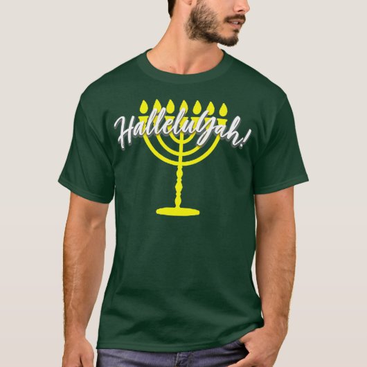 HalleluYah Hebrew Menorah Torah YHWH T-shirt (Voorkant)