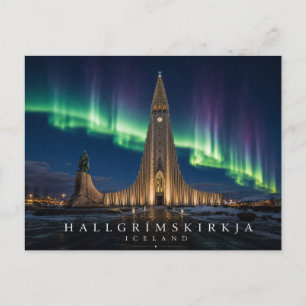 Hallgrímskirkja Kerk Reykjavík IJsland Aurora Briefkaart