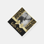 Hallo 100 gouden zwarte Damask 100e verjaardag Servet (Hoek)