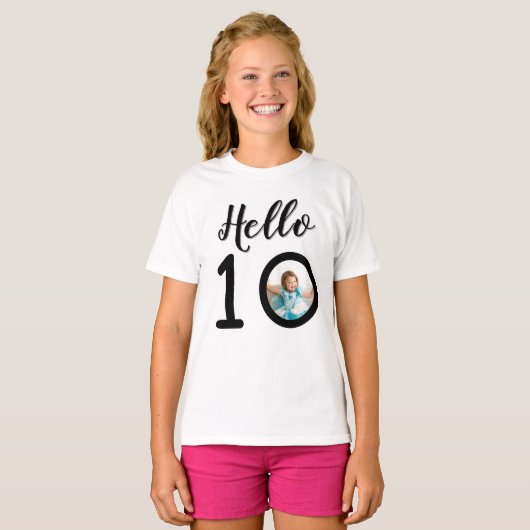 Hallo 10 Persoonlijke Foto 10e Verjaardag Kinderen T-shirt (Voorkant volledig)