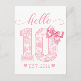 Hallo 10 Verjaardag | Roze Hallo 10 Aangepast Jaar Briefkaart