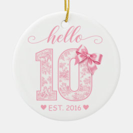 Hallo 10 Verjaardag | Roze Hallo 10 Aangepast Jaar Keramisch Ornament