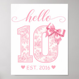 Hallo 10 Verjaardag | Roze Hallo 10 Aangepast Jaar Poster