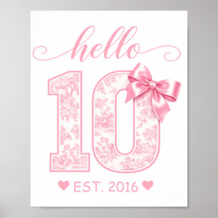 Hallo 10 Verjaardag   Roze Hallo 10 Aangepast Jaar Poster
