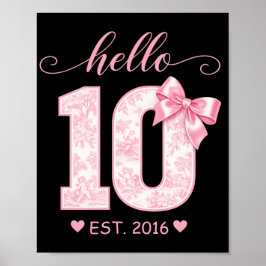 Hallo 10 Verjaardag | Roze Hallo 10 Aangepast Jaar Poster