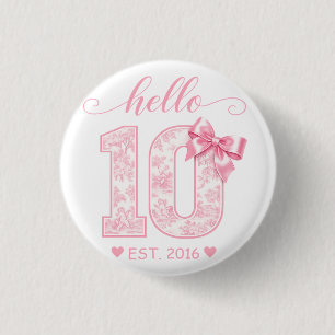 Hallo 10 Verjaardag   Roze Hallo 10 Aangepast Jaar Ronde Button 3,2 Cm