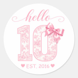 Hallo 10 Verjaardag | Roze Hallo 10 Aangepast Jaar Ronde Sticker