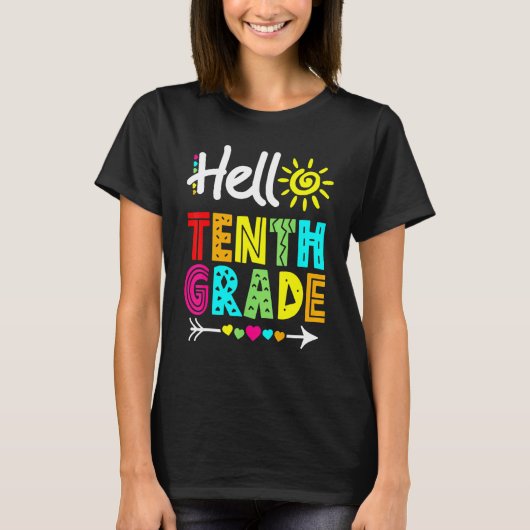 hallo 10e klas Fun Terug naar schoolleraar T-shirt (Voorkant)