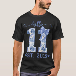 Hallo 11 Est 2015 Blauwe Coquette Strik 11e Verjaa T-shirt