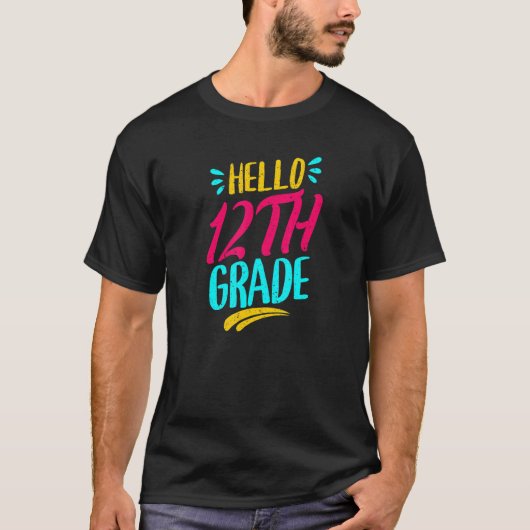 Hallo 12e klas eerste schooldag docent terug t-shirt (Voorkant)