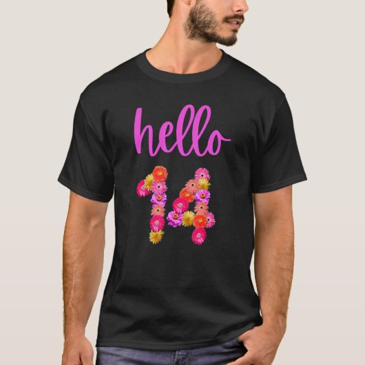 hallo 14 Jaar Oud Verjaardagsbloem T-shirt (Voorkant)