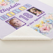 Hallo €18 2 foto naam datum bloemen paarse sherpa deken (3/4)