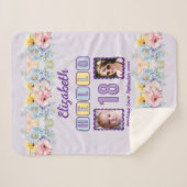 Hallo €18 2 foto naam datum bloemen paarse sherpa deken (Voorkant (horizontaal))