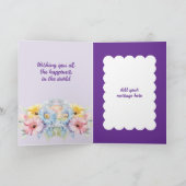 Hallo €18 geboortenaam 2 foto floral paarse kaart (Binnen)