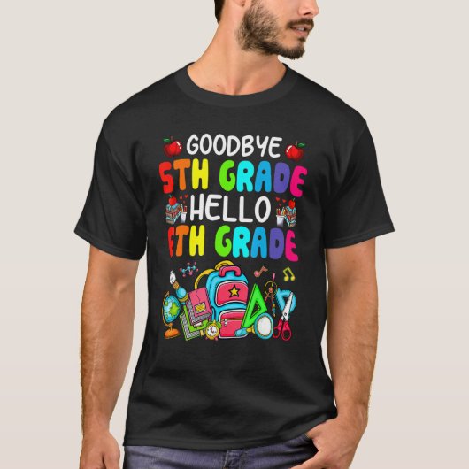 hallo 1e dag afscheid vijfde klas t-shirt (Voorkant)