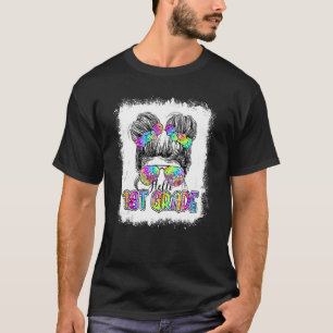 hallo 1e Grade Messy Bun Girls Tie Dye Cute Back T-shirt