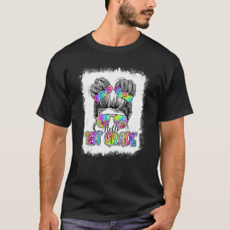 hallo 1e Grade Messy Bun Girls Tie Dye Cute Back T-shirt