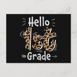 Hallo 1e klas luipaardprint terug naar school meis briefkaart