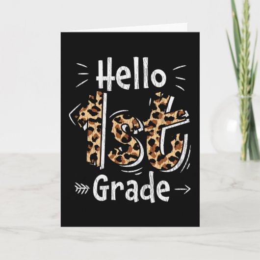 Hallo 1e klas luipaardprint terug naar school meis kaart (Voorkant)