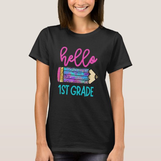Hallo 1e klas potlood Kinder terug naar school str T-shirt (Voorkant)