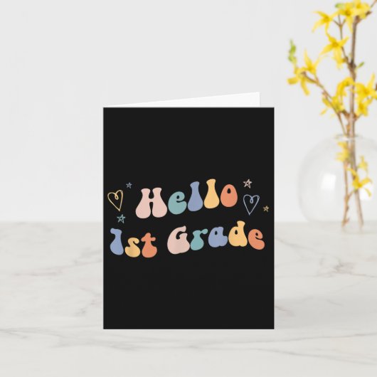 Hallo 1e klas _ Retro leraar Terug naar school 1 Kaart (Gele Bloem)