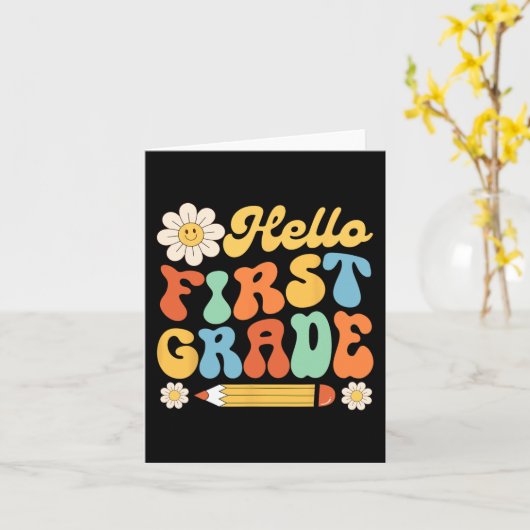 Hallo 1e klas terug naar school leraren Kinder Kaart (Gele Bloem)