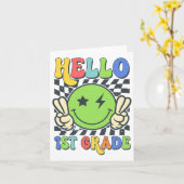 Hallo 1e klas vibes groovy glimlach gezicht terug  kaart (Gele Bloem)