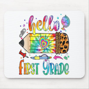 Hallo 1st Grade Leopard Pencil Tie Dye Funny Back Muismat