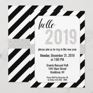 hallo 2019, Silver New Years Eve Invitation Kaart