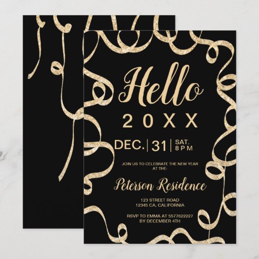 Hallo 2020 gouden glitter feestelijke lint nieuwja kaart (Voorkant / Achterkant)