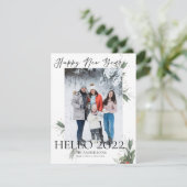 hallo 2022 Elegant Floral Script Happy Nieuwjaar Feestdagenkaart (Staand voorkant)