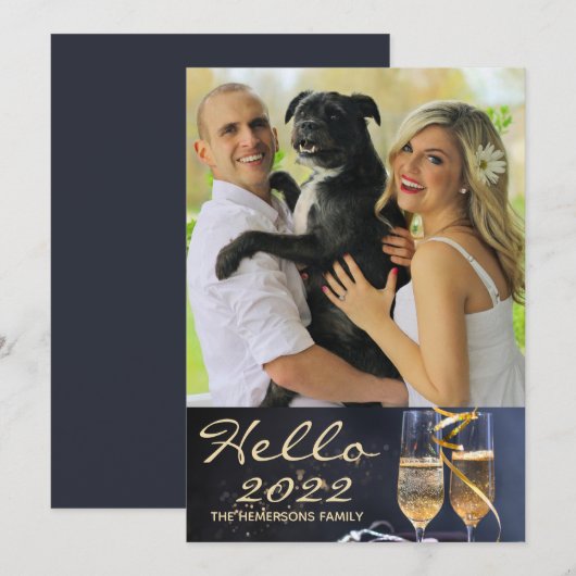 Hallo 2022 Familie Foto Feestdagenkaart (Voorkant / Achterkant)