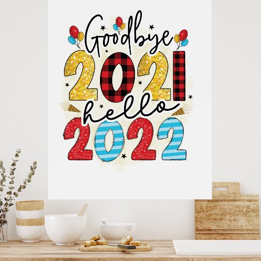 hallo 2022 Goede dag 2021 Poster (Keuken)
