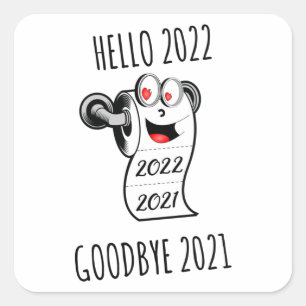 hallo 2022 Vaarwel 2021 toiletpapier Vierkante Sticker