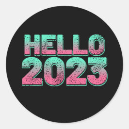 hallo 2023. Gelukkig nieuw jaar in oude retro-stij Ronde Sticker