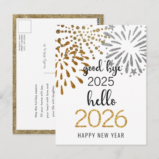 Hallo 2024 Gouden Glitter Nieuwjaar Feestelijk Vuu Briefkaart (Voorkant / Achterkant)