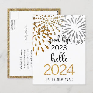 Hallo 2024 Gouden Glitter Nieuwjaar Feestelijk Vuu Briefkaart