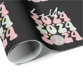 Hallo 2024 Groovy Gelukkig Nieuwjaar Kerstmis Cadeaupapier (Rol Hoek)