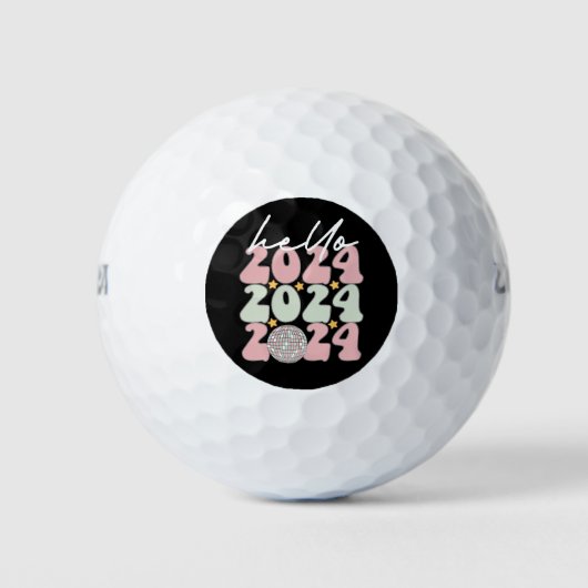 Hallo 2024 Groovy Gelukkig Nieuwjaar Kerstmis Golfballen (Voorkant)