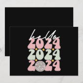 Hallo 2024 Groovy Gelukkig Nieuwjaar Kerstmis Kaart (Voorkant / Achterkant)
