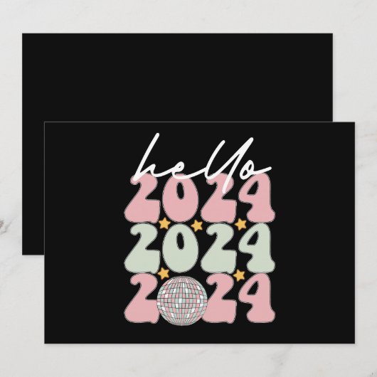 Hallo 2024 Groovy Gelukkig Nieuwjaar Kerstmis Kaart (Voorkant / Achterkant)