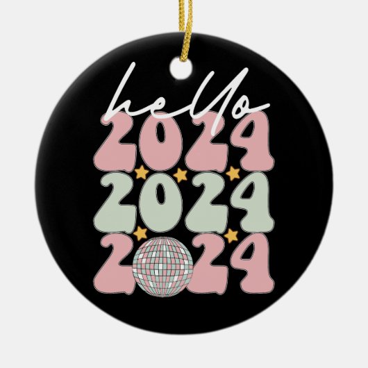 Hallo 2024 Groovy Gelukkig Nieuwjaar Kerstmis Keramisch Ornament (Voorkant)