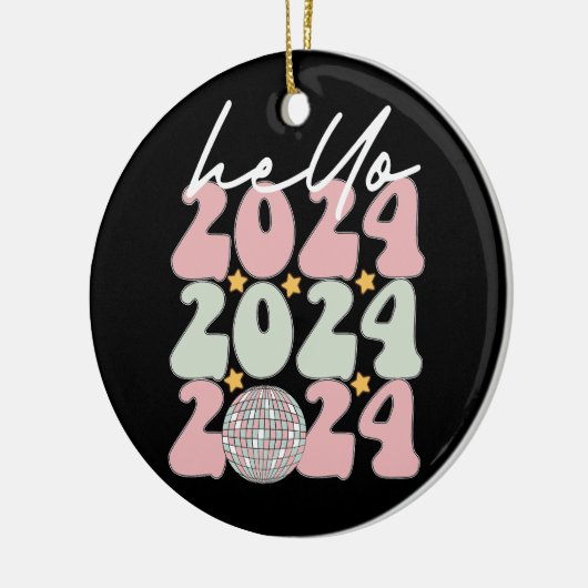 Hallo 2024 Groovy Gelukkig Nieuwjaar Kerstmis Keramisch Ornament (Links)