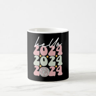 Hallo 2024 Groovy Gelukkig Nieuwjaar Kerstmis Koffiemok